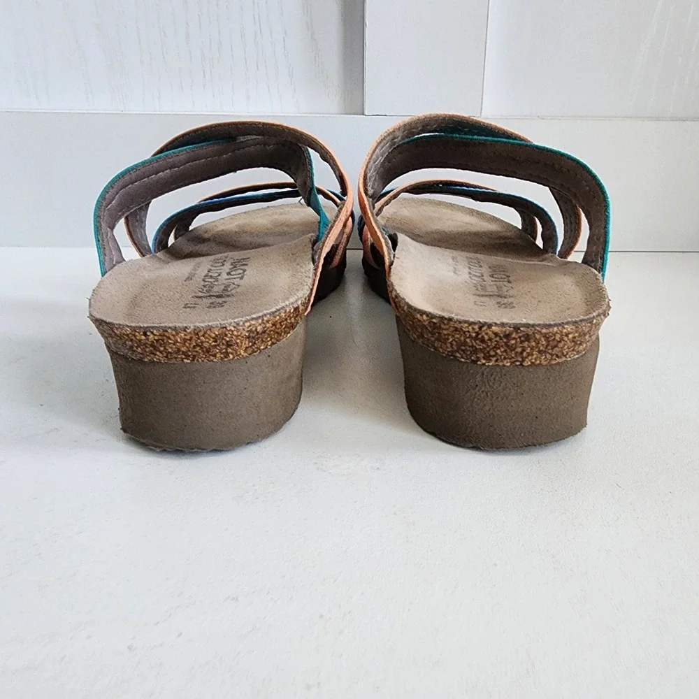 Naot Roxanna Strappy Cork Wedge Sandals Blue Teal Peach Size 39 / W 8-8.5